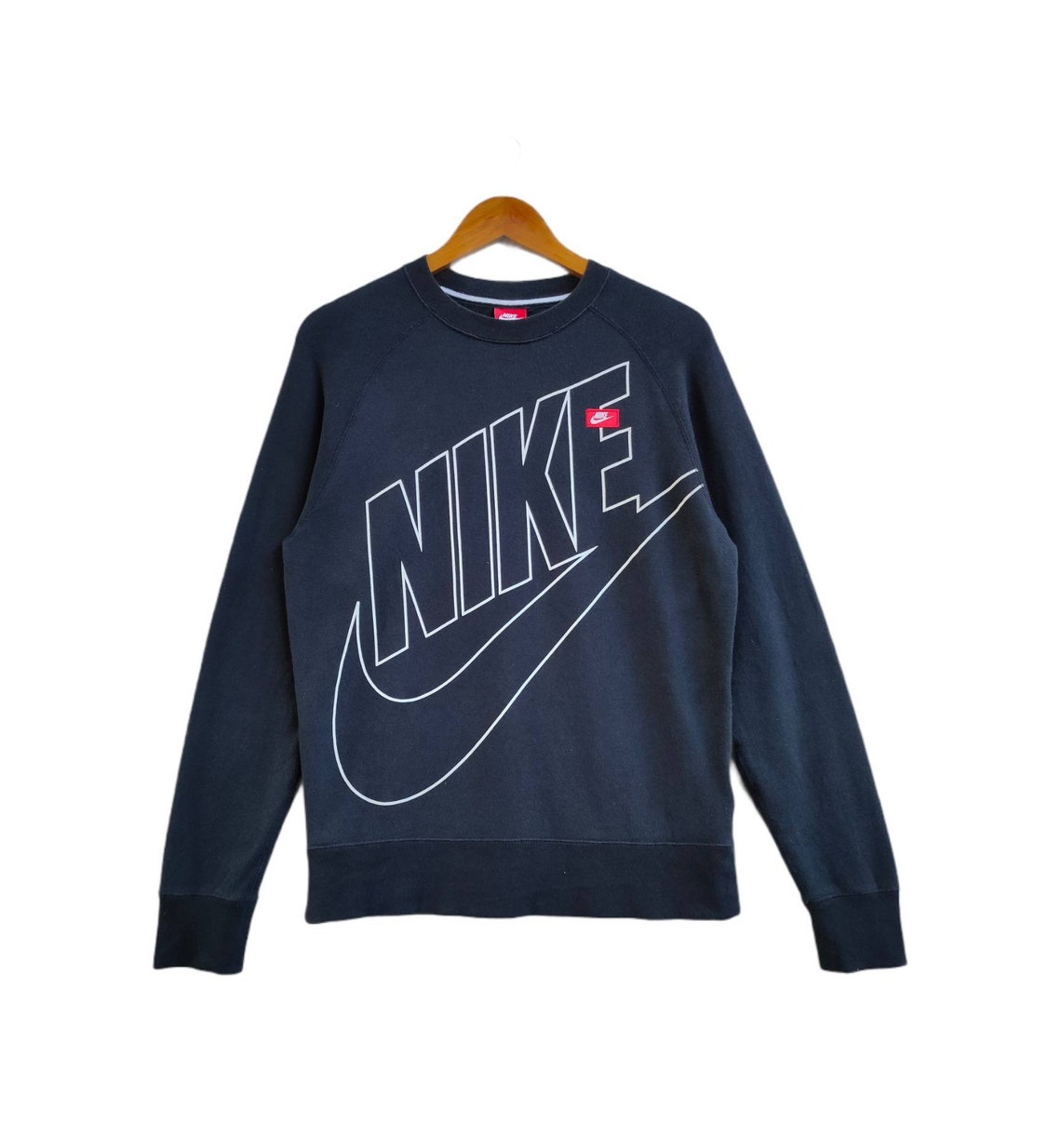 NICE NIKE Spellout Big Swoosh Sweatshirt Medium Size Black - Etsy