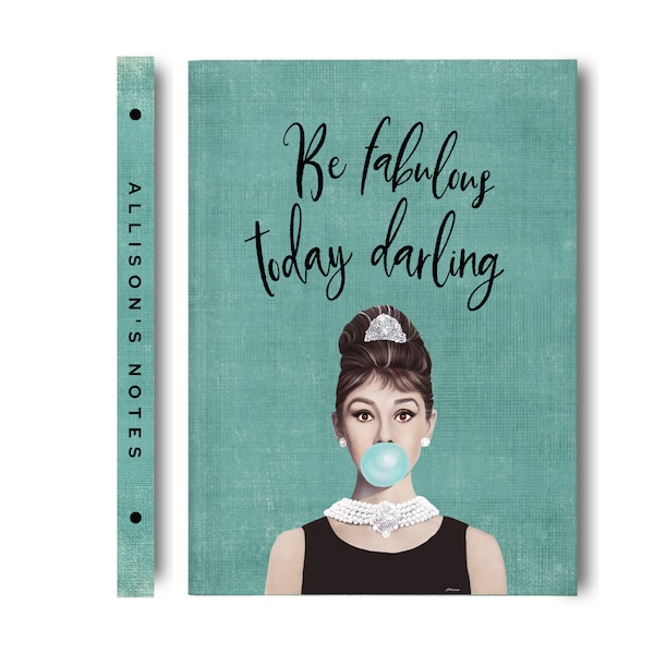 Cute Audrey Hepburn Custom Journal for Women, Teens and Girls, Personalized and Custom Unique Journal, Great Christmas Present
