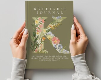Personalized monogram journal for teen girls, Trendy, cute, custom-made for journaling notes, dreams and reflections, Custom Monogram Book