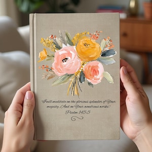 Personalized Christian Journal, Bible Scripture Study Journal, Prayer Journal, Religious Journal Gift Women, Floral Bible Verse Gift CJ238