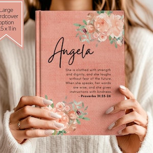 Proverbs 31 Prayer Journal, Bible Study Journal Personalized Notebook for Christian Women, Custom Floral Bible Scripture Journal For Her
