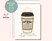 Printable Birthday Card, Coffee Lover Birthday, Happy Birthday Blend, 5x7 Instant Download, Boyfriend Funny Bday Card, Coworker Birthday