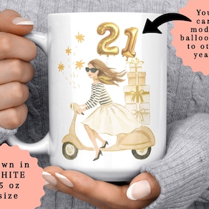 21st Birthday Gift for Her, Personalized Birthday Mug, Custom Name Mug, Cute 21 Mug, Fun Gift for Women, 21st Birthday Coffee Cup (BM210)