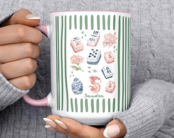 Personalized Mahjong Mug for Women, Feminine Mahjong Lover