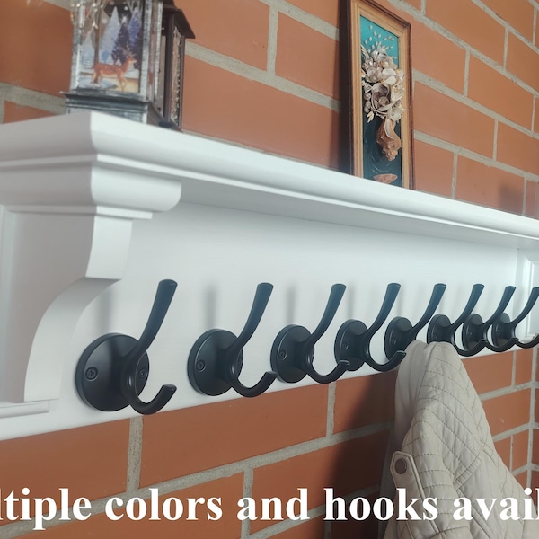 Coat Rack, Coat Rack with Shelf, Wall Coat Rack, Antique Coat Rack, Shelf with Antique Hooks, customized color & size Wall Mounted Coat Pegs