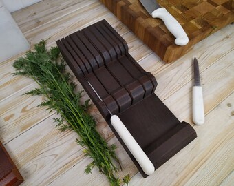 Knife block in drawer,  custom drawer knife block,wood knife holder, knife block, messerblock, kitchen storage, drawer organizer