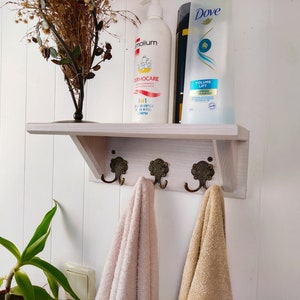 Towel Rack, Towel Hooks, Bathroom Storage, Coat Rack, Wall Coat Rack with Antique Hooks, customized color & size Wall Mounted Bathroom Shelf