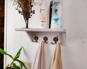 Towel Rack, Towel Hooks, Bathroom Storage, Coat Rack, Wall Coat Rack with Antique Hooks, customized color & size Wall Mounted Bathroom Shelf