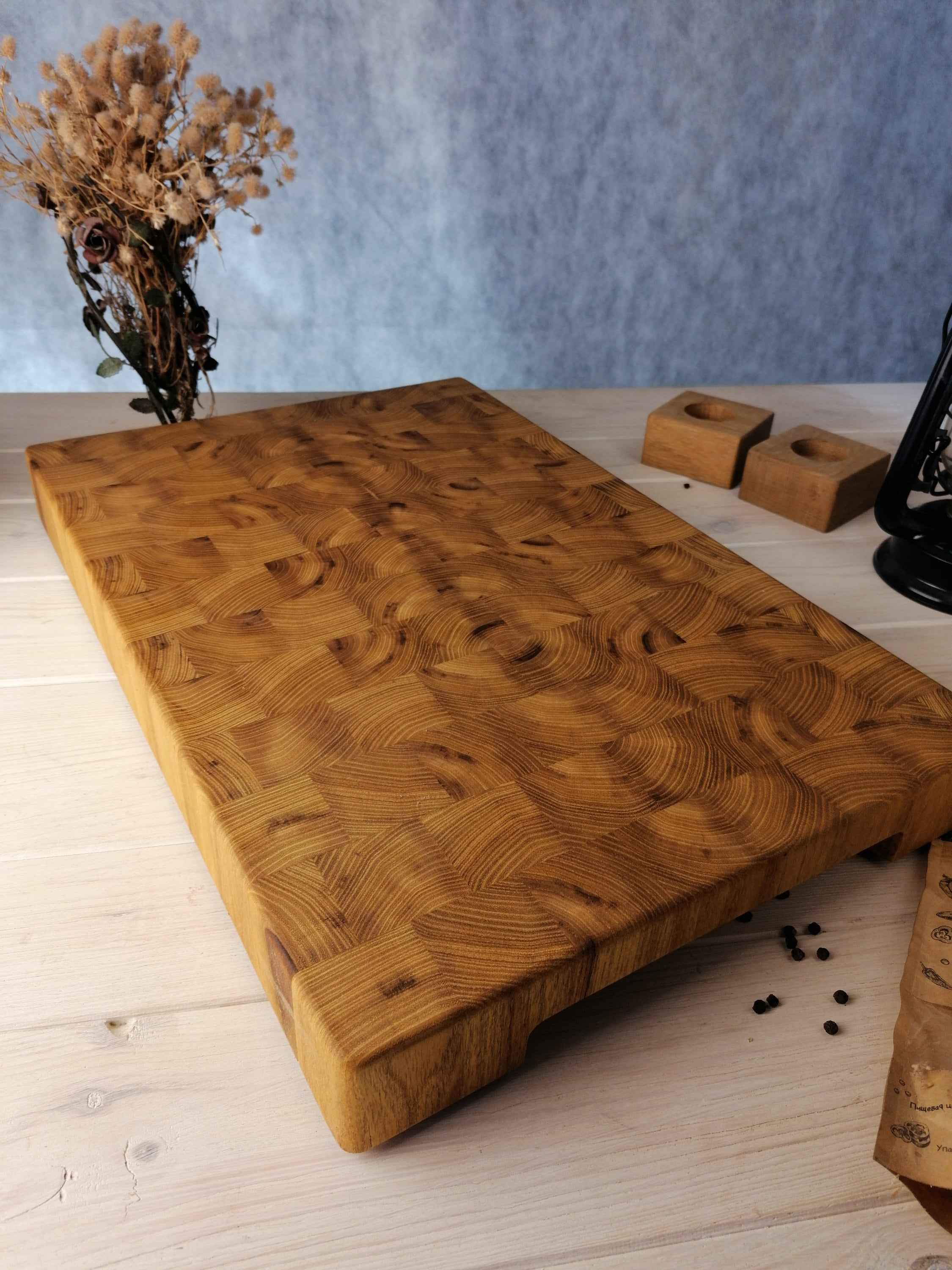 Wood Cutting Board, Large Cutting Board, With Rubberized Feet, Custom End  Grain Wood Cutting Board, Butcher Block, With Handles, Acacia Wood 