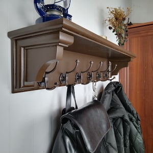 Coat Rack, Coat Rack with Shelf, Wall Coat Rack, Antique Coat Rack, Shelf with Antique Hooks, customized color & size Wall Mounted Coat Pegs