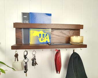 Key Holder for Wall, Entryway Organizer, Entry Shelf, Key Rack, Shelf with Hooks, Towel Hooks, customized color & size Wooden Key Holder