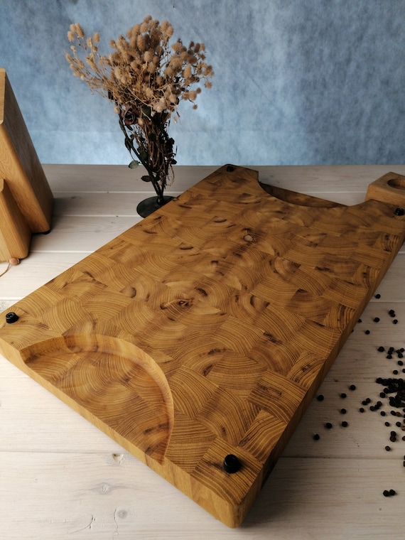 Tagliere in legno, tagliere grande, con piedini gommati, tagliere in legno  a grana fine personalizzato, blocco da macellaio, con manici, legno di  acacia -  Italia