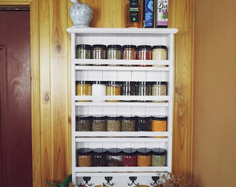 Estante para especias, estante grande para especias, estante para tazas de café, organizador de especias de granja, estante para especias de pared, tamaño y color personalizados Estante de especias de madera