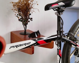 Bike Rack, Bike wall mount, Bike shelf, Bike hanger, Bike rack wall mount, Customized size durable wooden bike hanger with shelves and hooks