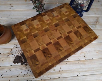 Tabla de cortar de madera, tabla de cortar, con patas de goma, tabla de cortar de madera de veta final personalizada, bloque de carnicero, con mangos grandes, roble, madera