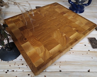 Tabla de cortar de madera, tabla de cortar, con patas de goma, tabla de cortar de madera de veta final, bloque de carnicero, con mangos grandes, madera de roble, madera de fresno
