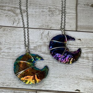 Aura Obsidian moons, wire wrapped necklace