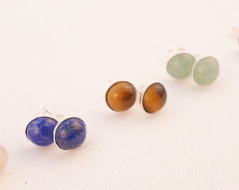 solid 925 sterling silver stud earrings fine semi-precious natural stone