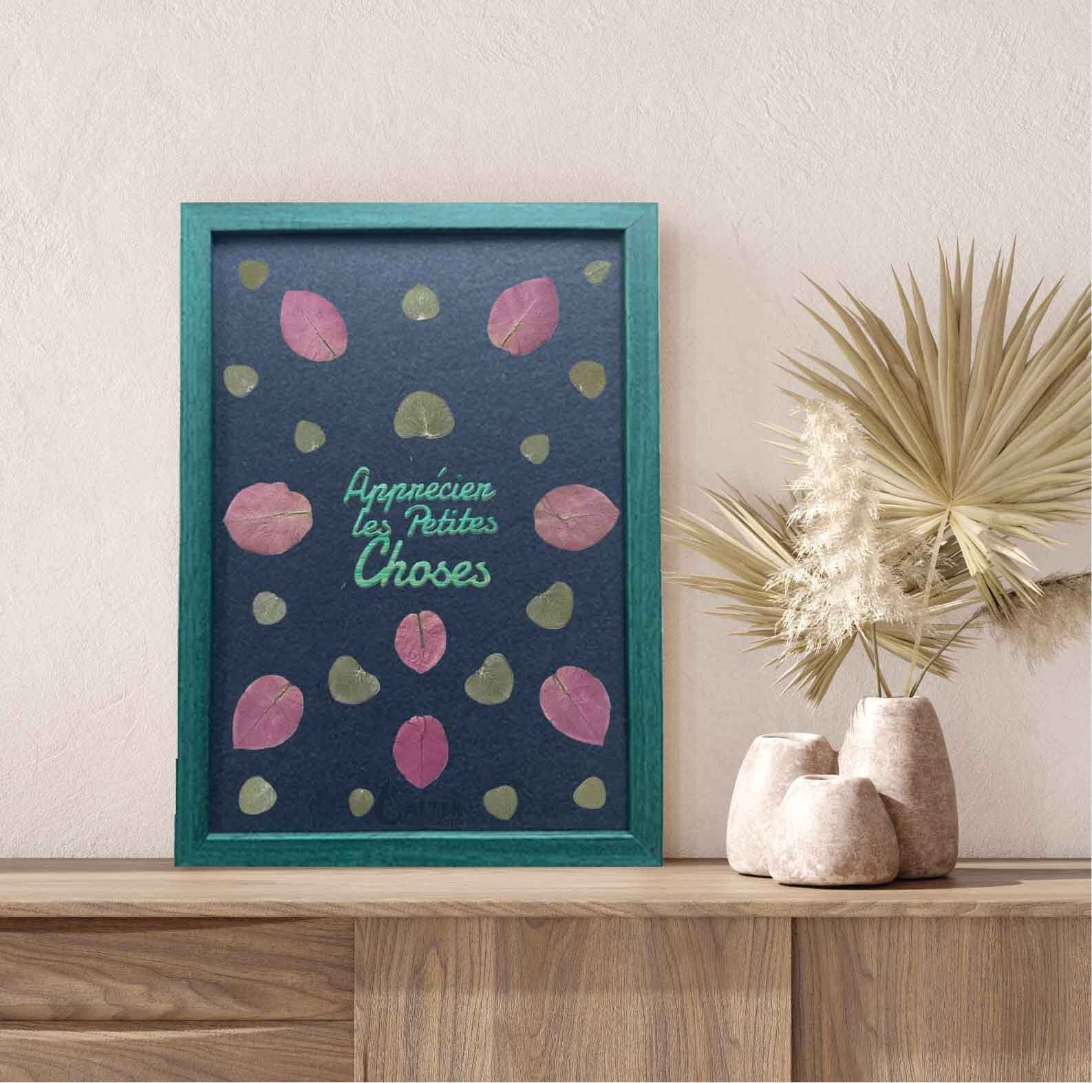 Frame herbarium dried flowers blue - eucalyptus / bougainvillea - decoration green wall - hygge, holiday home, boho, hippi chic, refined