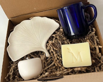 Artisanal Box &quot;Zen Moment&quot; - Candle, Soap, Mug and Gingko Bowl - Made in France