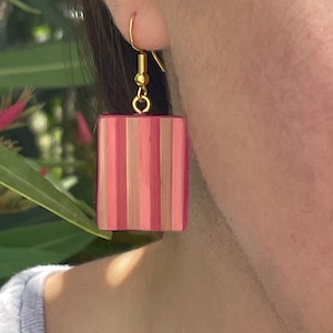 Natural rye straw earrings - Classic striped - rectangle