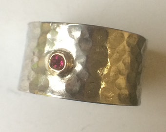 Hammer textured Rubelite  stone ring