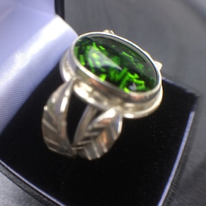 Silver Ring -Dichroic Glass pure silver bezel set, delicate size 0.