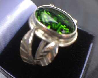 Silver Ring -Dichroic Glass pure silver bezel set, delicate size 0.