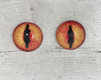 Orange glass eye cabochons in sizes 6mm to 20mm dragon eyes fish reptile lizard iris (381)