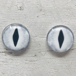 Cabochões de olho de vidro branco/cinza em tamanhos de 6 mm a 40 mm, olhos de gato de dragão, monstro, íris, cobra, criatura de fantasia, olhos de animal (116)