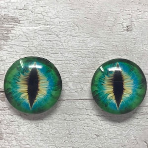 Paire de cabochons oeil de verre vert de 6 mm à 40 mm yeux de dragon chat renard iris serpent reptile lézard (048)