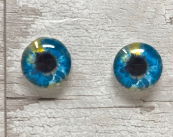 Blue and yellow glass eye cabochons in sizes 8mm to 40mm animal eyes human iris (124)