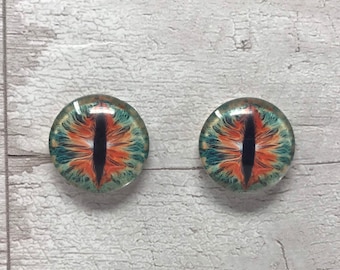 Green and orange glass eye cabochons in sizes 6mm to 40mm dragon eyes cat iris (023)