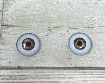 Pair of realistic brown human glass eye cabochons in sizes 6mm to 20mm realistic eyes round pupil  (627)