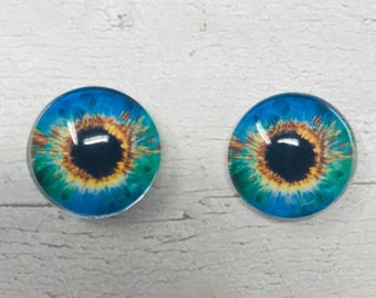 Blue, green and orange Glass eye cabochons in sizes 6mm to 40mm human eyes monster iris fairy fantasy creature animal eyes (075)