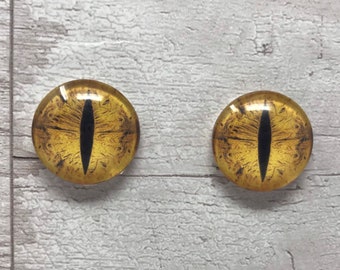 Golden yellow glass eye cabochons in sizes 6mm to 40mm sew on eyes, eyes with posts dragon eyes cat fox iris (043)