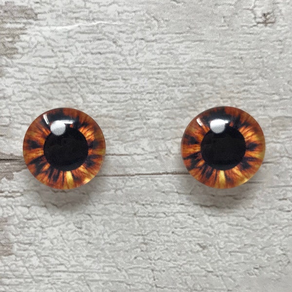 Cabochons pour oeil en verre brun doré de 6 mm à 40 mm yeux d'animal iris humain (132)