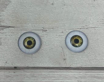 Pair of realistic brown human glass eye cabochons in sizes 6mm to 20mm realistic eyes round pupil  (635)