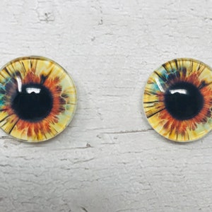 Gele en bruine cabochons met glazen oog in de maten 6 tot 40 mm menselijke ogen monster iris fee fantasieschepsel dierenogen (097)