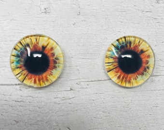 Cabujones de vidrio de color amarillo y marrón en tamaños de 6 mm a 40 mm, ojos humanos, iris de monstruo, ojos de hada, criaturas fantásticas, ojos de animales (097)