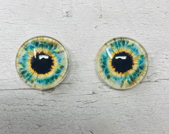 Gelbe und grüne Glasaugencabochons in den Größen 6 mm bis 40 mm menschliche Augen Monster iris Fee Fantasy Tieraugen (091)