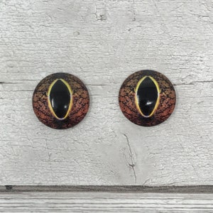 Bruine cabochons met glazen oog in de maten 6 tot 20 mm drakenogen vis reptiel iris (380)