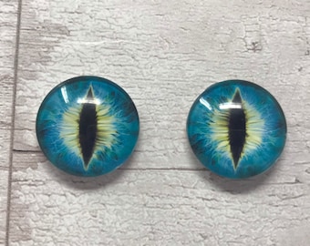 Blue and yellow glass eye cabochons in sizes 6mm to 40mm dragon eyes cat fox snake reptile lizard iris (047)