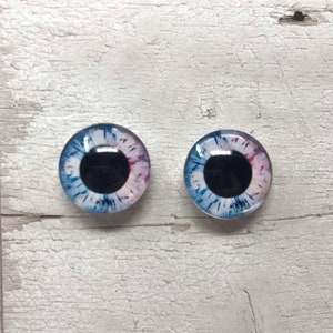 Pair of blue/pink glass eye cabochons in sizes 6mm to 40mm dragon eyes cat fox iris (179)