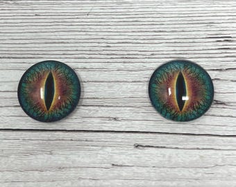 Green orange glass eye cabochons in sizes 6mm to 40mm dragon eyes cat iris (546)
