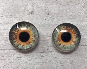 Pair of realistic glass eye cabochons in sizes 6mm to 20mm realistic dragon eyes cat iris (341)