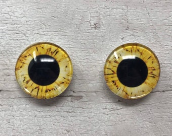 Pair of yellow glass eye cabochons in sizes 6mm to 40mm dragon eyes cat fox owl eyes (186)