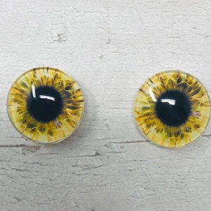 Geel/gouden cabochons met glazen oog in de maten 6 tot 40 mm menselijke ogen monster iris fee fantasieschepsel dierenogen (096)
