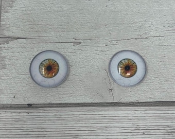 Pair of realistic hazel brown human glass eye cabochons in sizes 6mm to 20mm realistic eyes round pupil  (618)