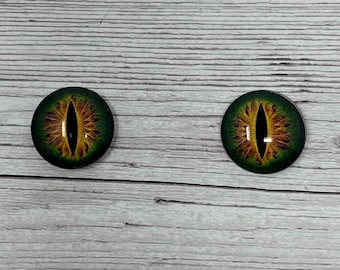 Green orange glass eye cabochons in sizes 6mm to 40mm dragon eyes cat iris (549)